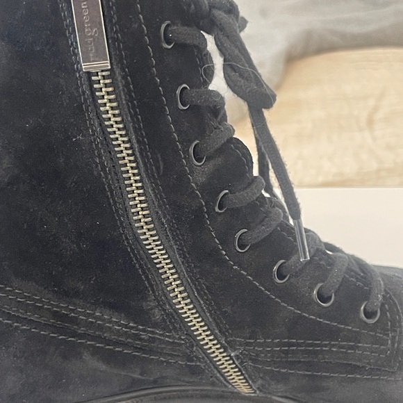 Paul Green Black  Lace Up Suede Combat Boots with Sturdy Construction - Picture 3 of 10